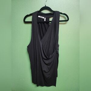 Three Dots Black Draped Sleeveless Top | Made in USA | Minimalist
